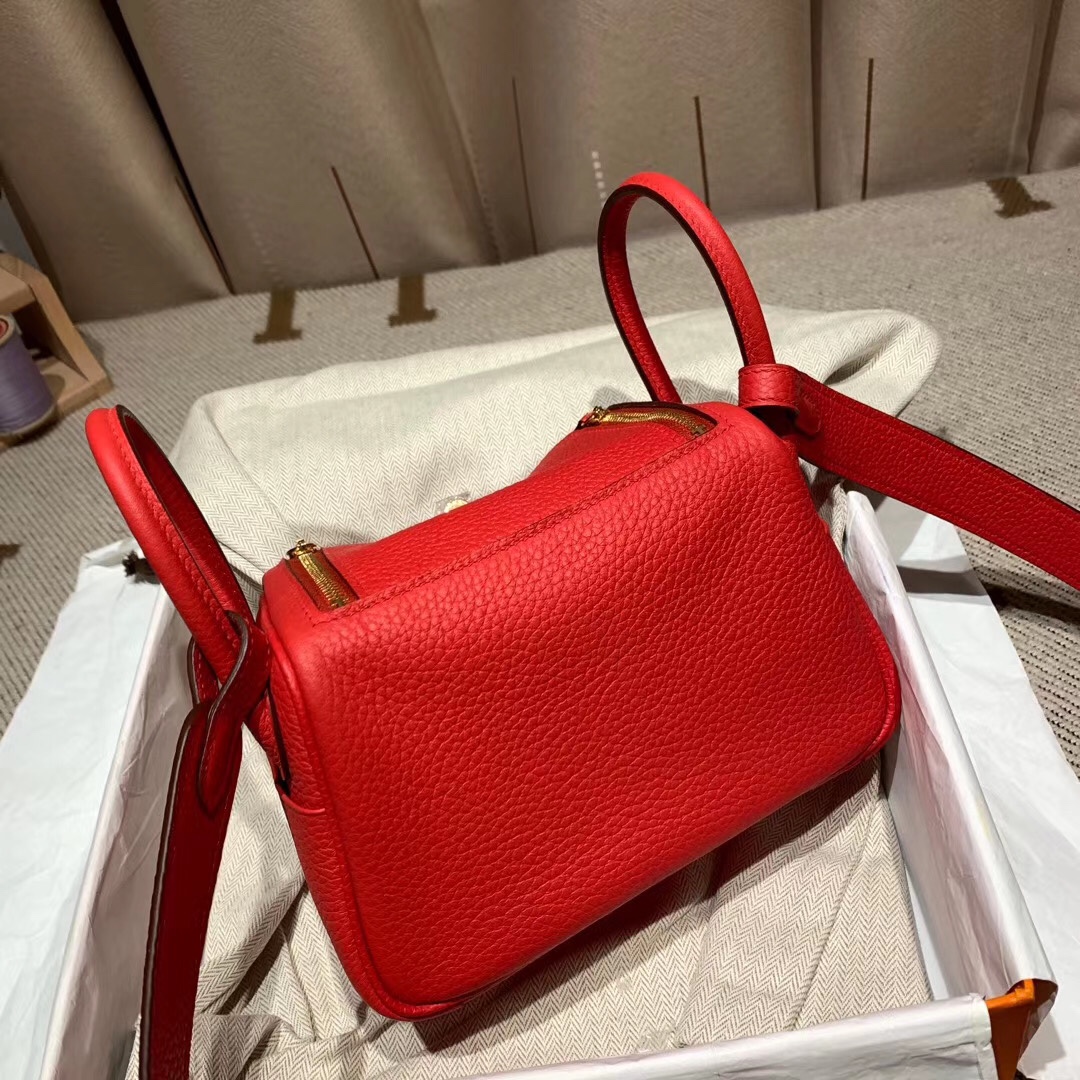 에르메스 미니 린디백19 레드 은장 끌레망스 가죽